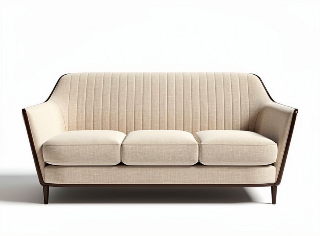 Sofa tapicerowana w kolorze beżowym z drewnianymi nogami 200 x 90 x 85cm