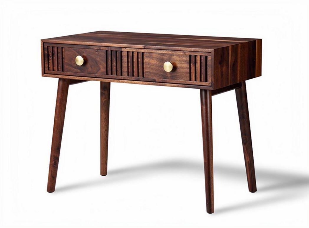 Stolik z drewna orzechowego 60 x 30 x 75cm z dwoma szufladami