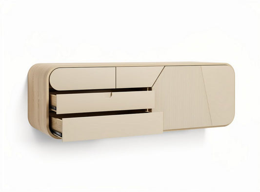 Szafka ścienna z drewna naturalnego w kolorze jasnym o wymiarach 80 x 30 x 20cm z szufladami i półkami