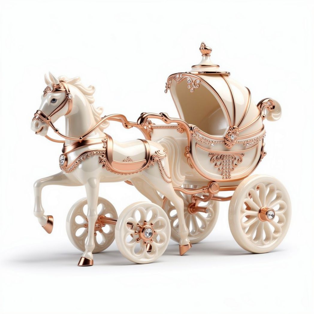 Kareta porcelanowa z koniem w kolorze białym i różowym złocie 22 x 10 x 12cm