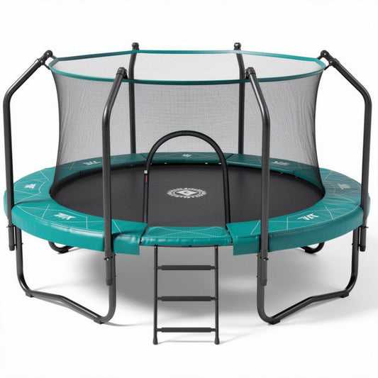 Trampolina ogrodowa z siatką ochronną i drabinką 250 x 250 x 90 cm